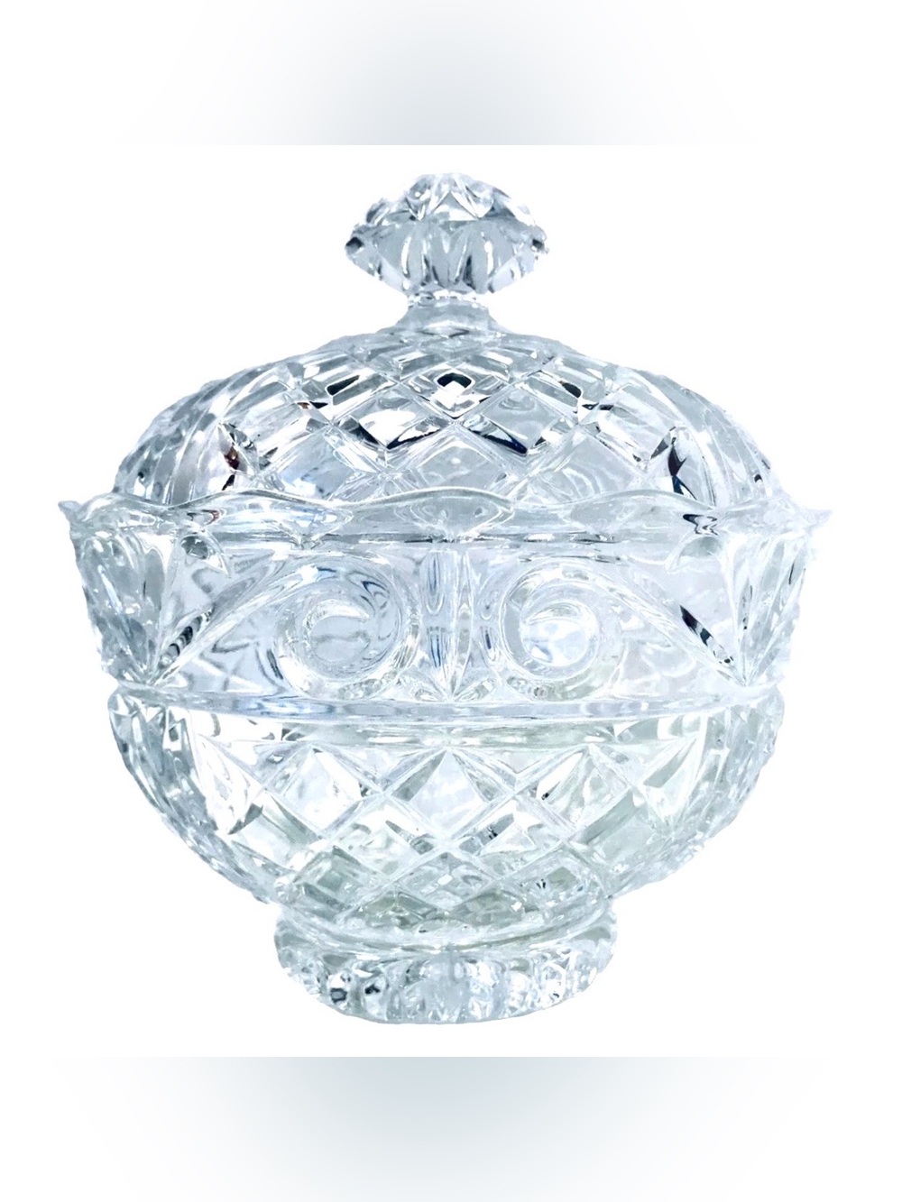 Vintage Crystal Clear Industries Coventry Lead Cut Crystal Covered Candy Dish